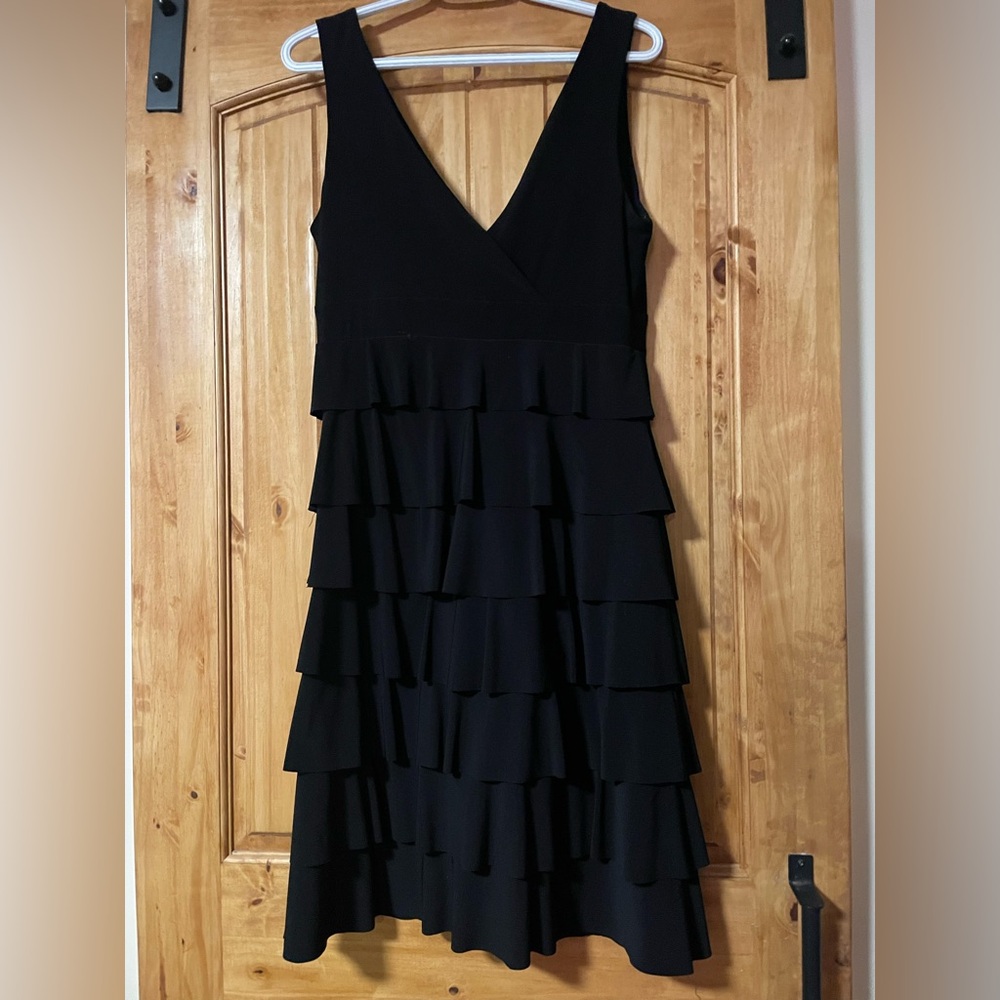 Frank Lyman Design Black Tiered Ruffle V-Neck Dress